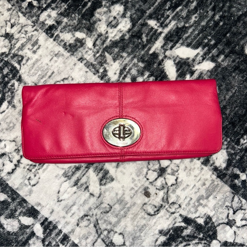 Coach Vibrant Pink Leather Clutch RARE y2k